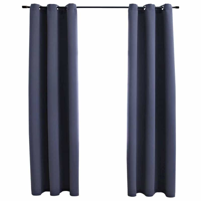 Vidaxl Blackout Curtains With Rings 2 Pcs Anthracite 37"X63" Fabric, 134840