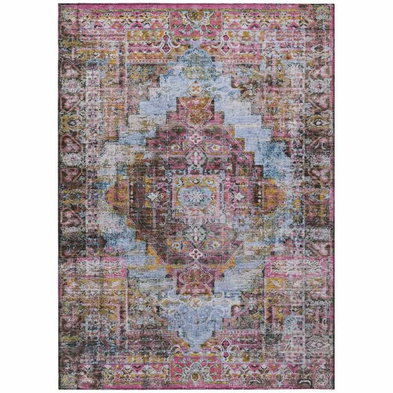 Machine Washable Indoor/Outdoor Chantille Acn2139 Pink 5' X 7'6" Rug