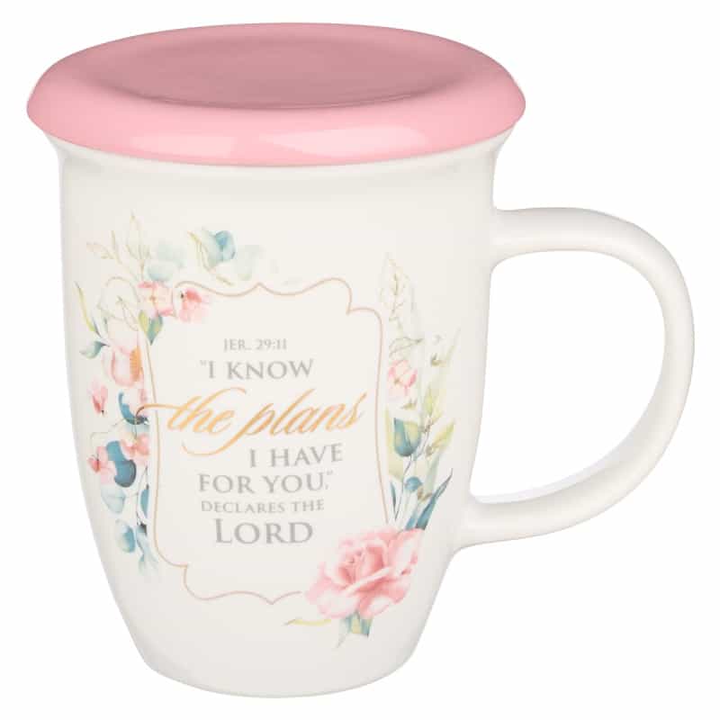 Mug With Lid Pink/White Floral I Know The Plans Jer. 29:11
