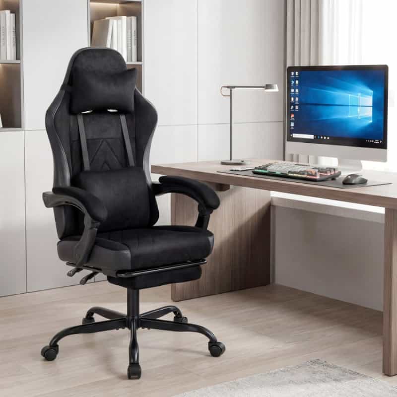 Gaming Chair Height Adjustable Computer Chair With Headrest Lumbar Support Linkage Armrests-Black
