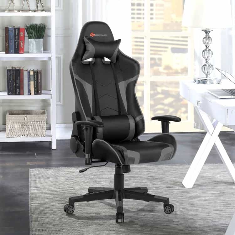 Reclining Swivel Massage Gaming Chair With Lumbar Support-Gray