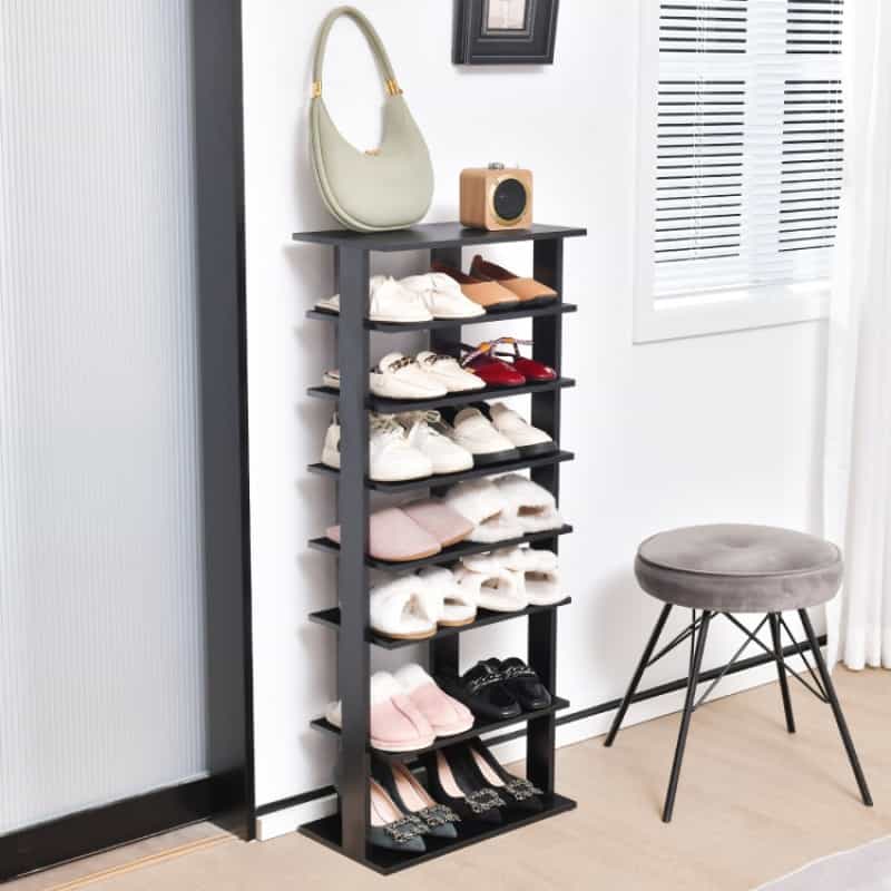 7-Tier Dual Shoe Rack Free Standing Shelves Storage Shelves Concise-Black