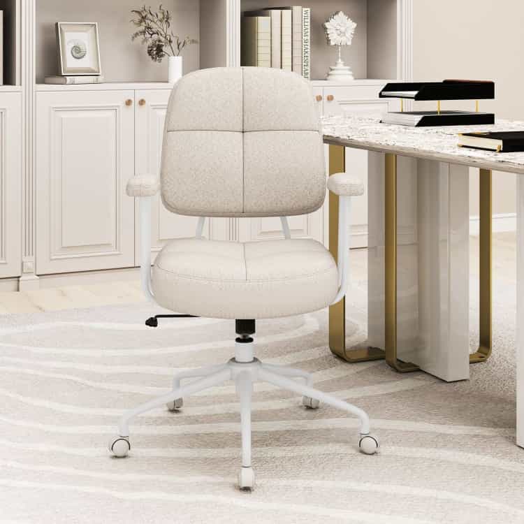 Leathaire Upholstered Task Home Office Chair With Cushioned Back-Beige