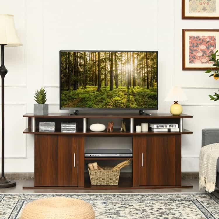63 Inch Tv Entertainment Console Center With 2 Cabinets-Walnut