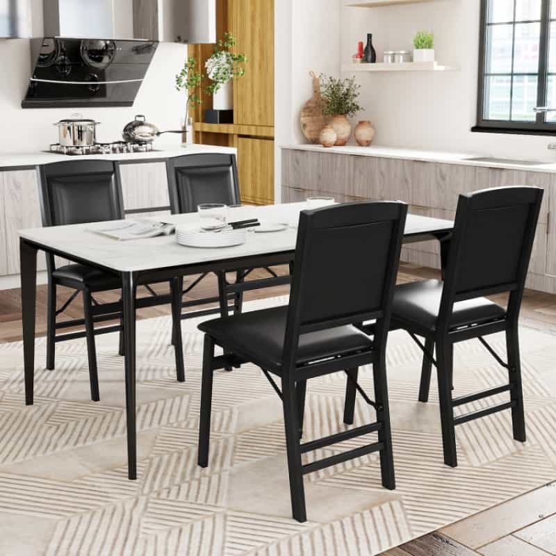 Set Of 4 Folding Dining Chairs With Padded Seat And High Backrest-Black