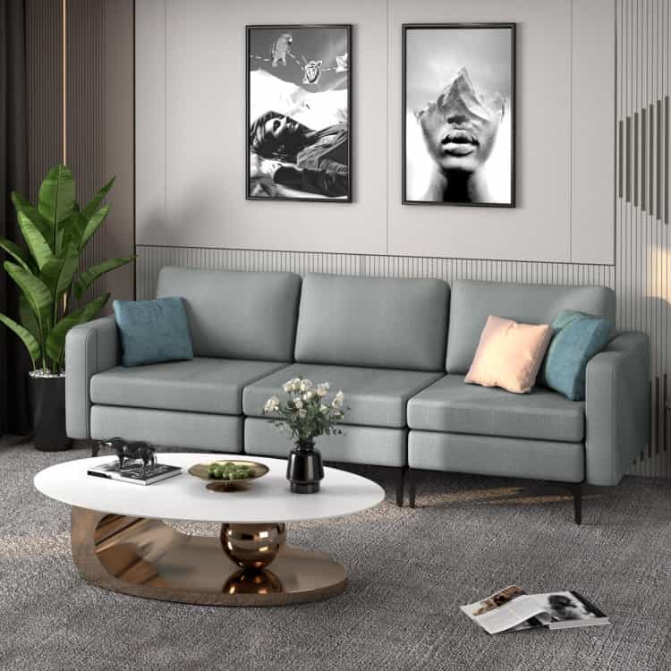 1/2/3/4-Seat Convertible Sectional Sofa With Reversible Ottoman-3-Seat