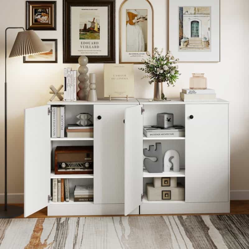 2 Door Storage Base Cabinet With 3-Tier Shelf-White
