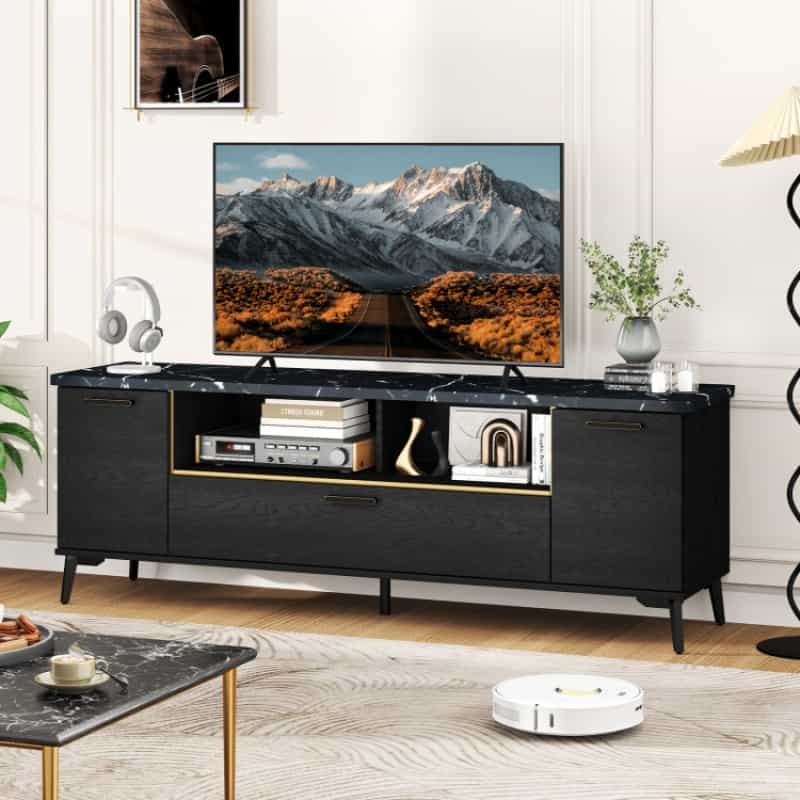 63 Inch Tv Stand With Flip Door Cabinet For Tvs Up To 75 Inch-Black