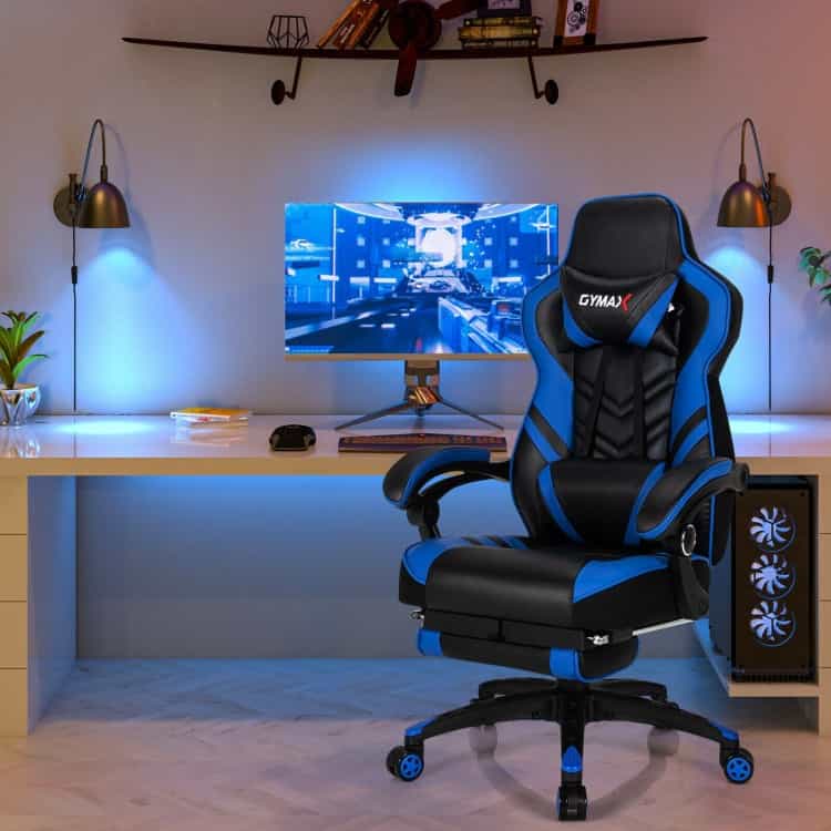 Adjustable Gaming Chair With Footrest For Home Office-Blue