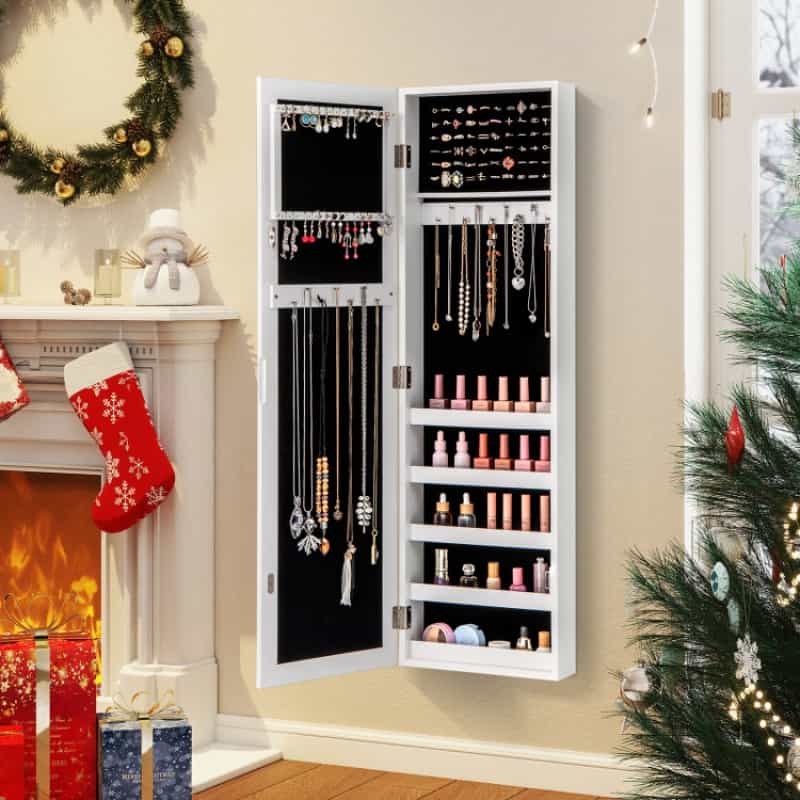 Door And Wall Mounted Armoire Jewelry Cabinet With Full-Length Mirror