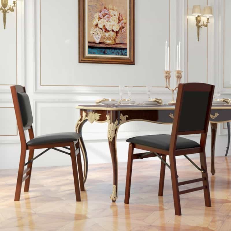 Set Of 2 Folding Dining Chairs With Padded Seat And High Backrest-Brown