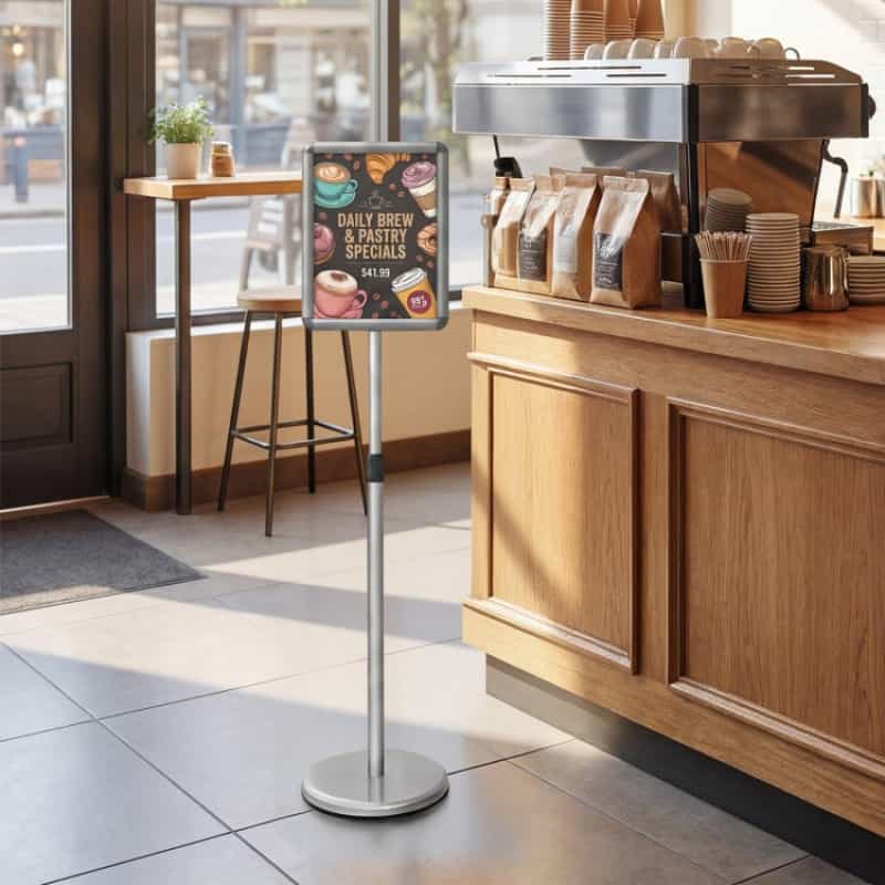 8.5 X 11Inch Sign Holder Stand With Snap-Open Frame And 360° Rotation-Silver