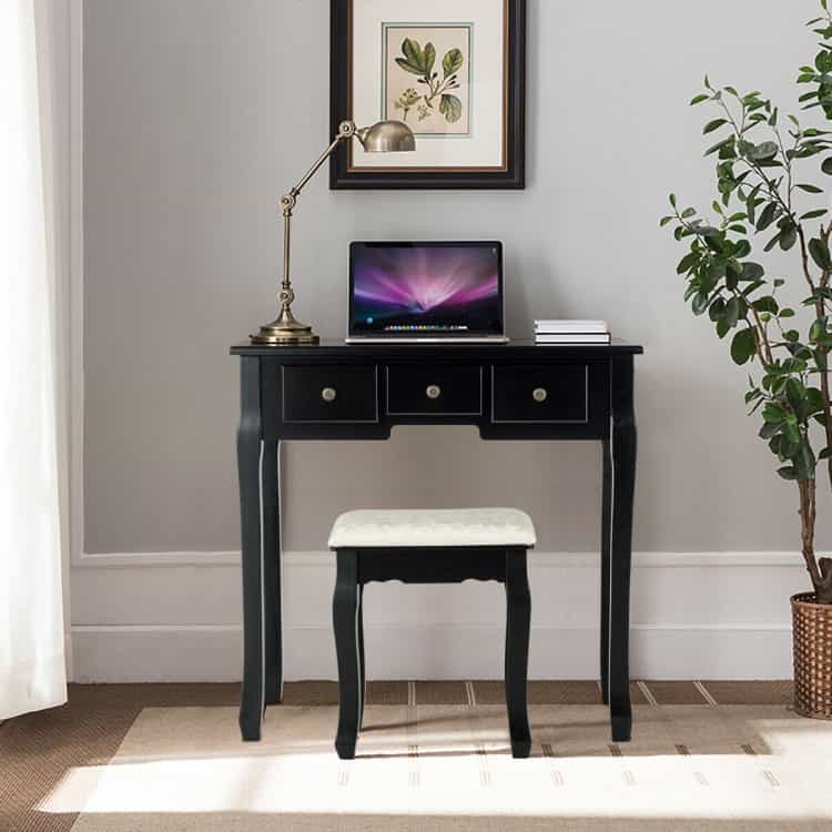 5 Drawers Vanity Table Stool Set With 12-Led Bulbs-Black