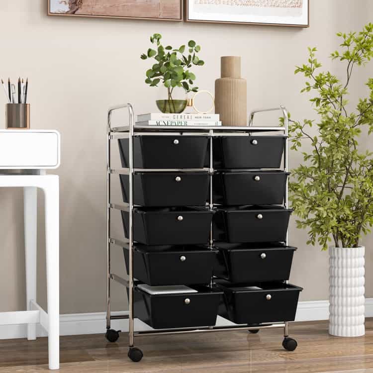 10-Drawer Rolling Storage Cart-Black