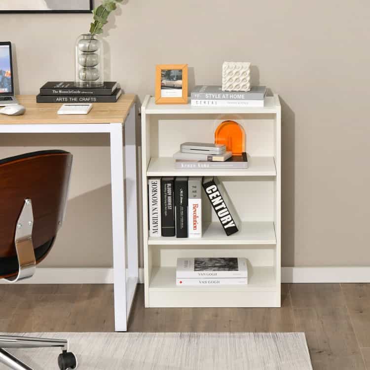 3-Tier Bookcase Open Display Rack Cabinet With Adjustable Shelves-White