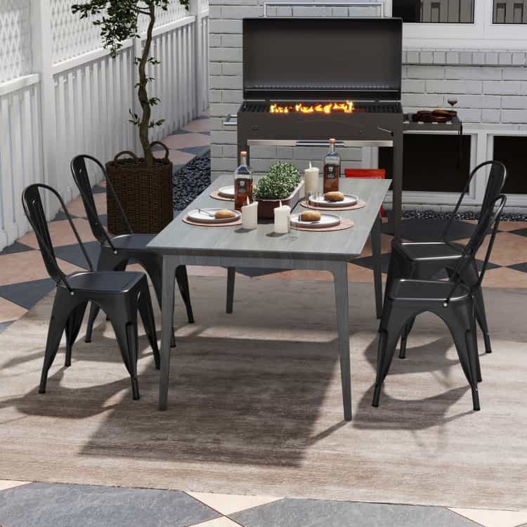 Metal Dining Chairs Set Of 4 With Removable Backrest For Dining Room Restaurant Living Room-Black