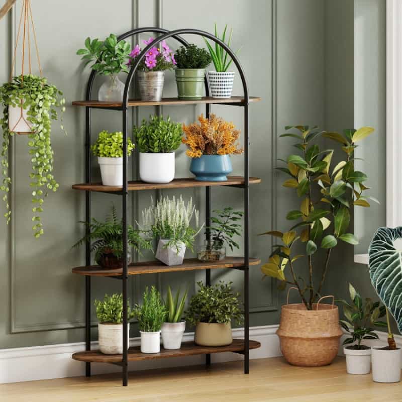 4-Tier Open Bookcase With Sturdy Metal Frame For Living Room-Rustic Brown