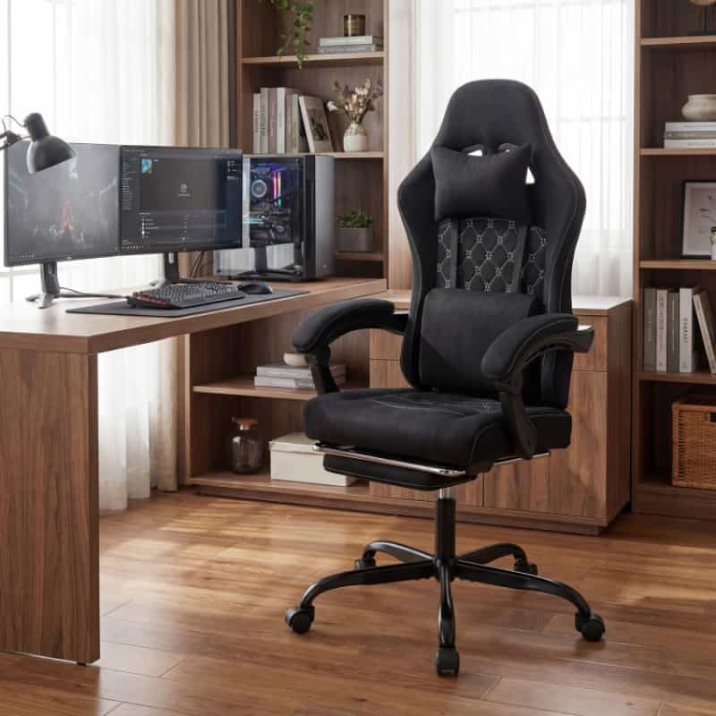 Gaming Chair Height Adjustable Computer Chair With Headrest Video Game Chair-Black