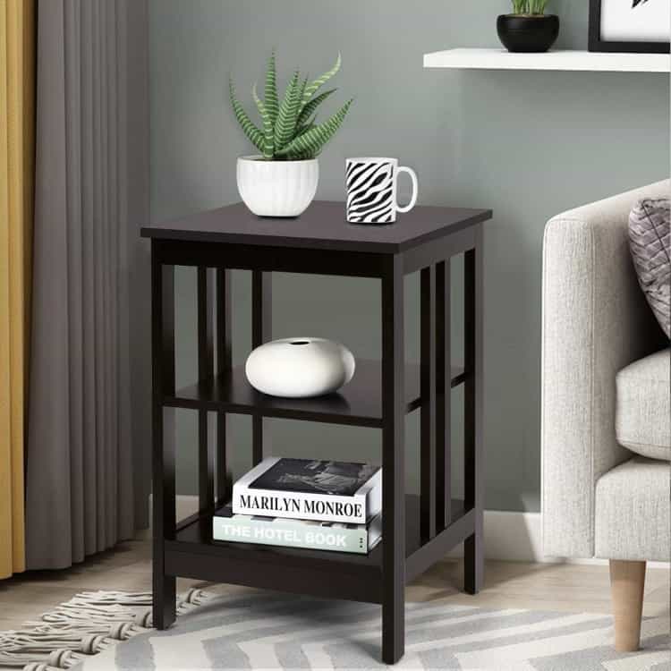 2 Pieces 3-Tier Nightstand With Reinforced Bars And Stable Structure-Dark Brown