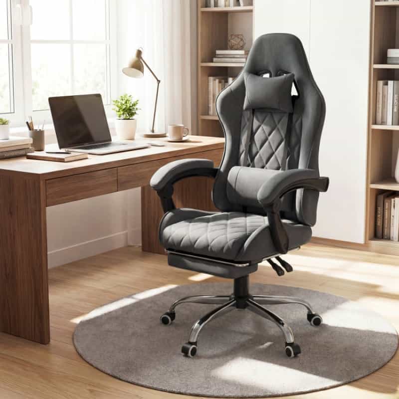 Gaming Chair Height Adjustable Computer Chair With Headrest And Lumbar Support-Gray
