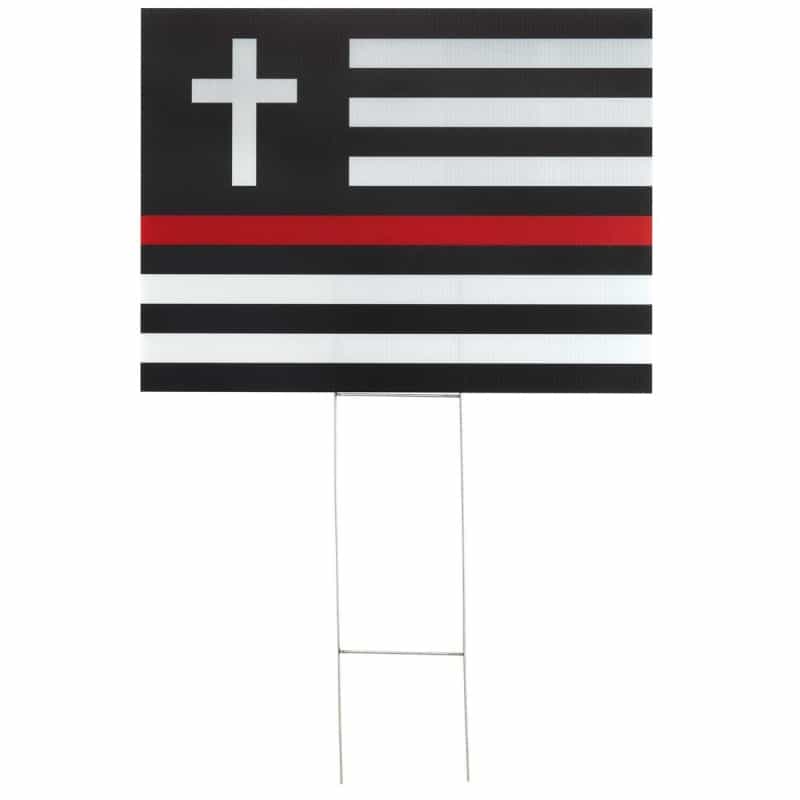 Yard Sign Thin Red Line Flag With Cross