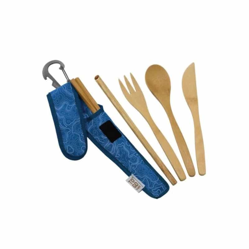 To-Go Ware Premium Utensil Set, Blue Topo Print