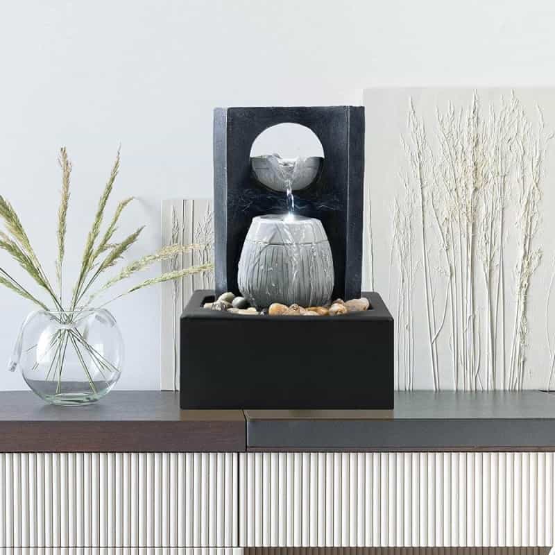Ferrisland Tabletop Fountain Zen Meditation Indoor Waterfall Feature With Led Light