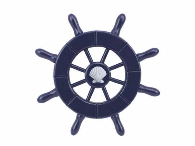 Dark Blue Decorative Ship Wheel With Seashell 6"