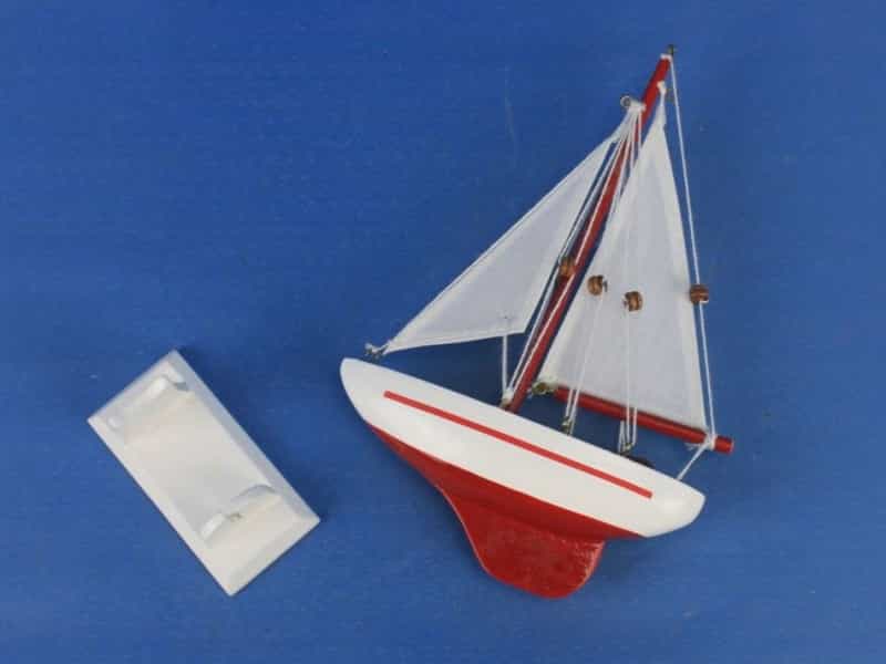 Wooden Red Pacific Sailer Model Sailboat Decoration 9"