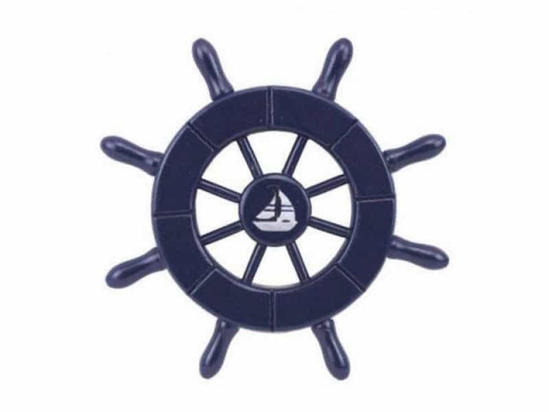 Dark Blue Decorative Ship Wheel With Sailboat 6"