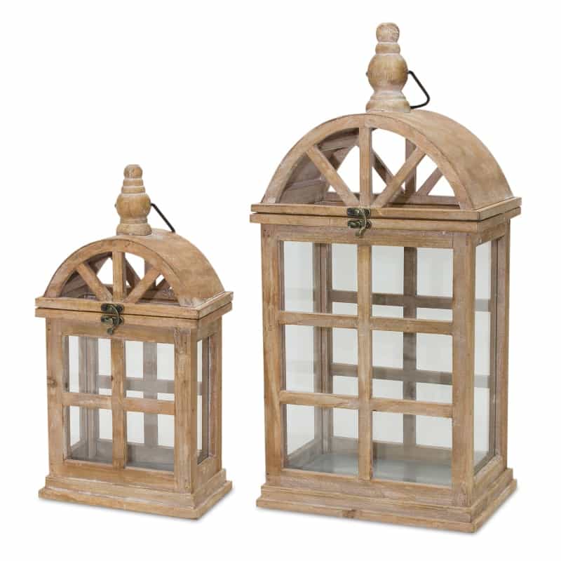 Lantern (Set Of 2) 7.5"L X 14.75"H, 10.25"L X 21.5"H Wood/Glass