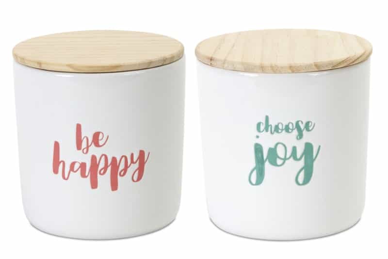 Canister (Set Of 2) 4.75”H Wood/Stoneware