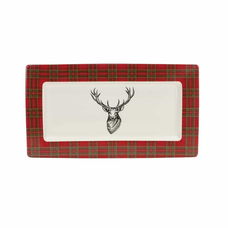 Plaid And Deer Platter (Set Of 2) 13.25"L X 7.5"W X .75"H Ceramic