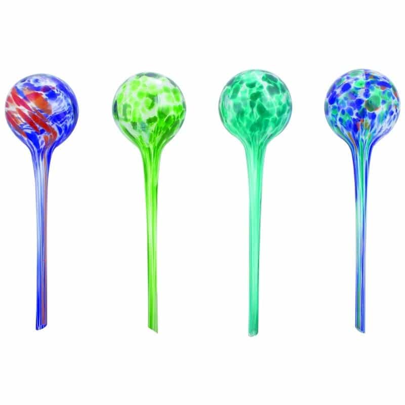 4-Piece Watering Globe Set, Colorful Hand-Blown Glass