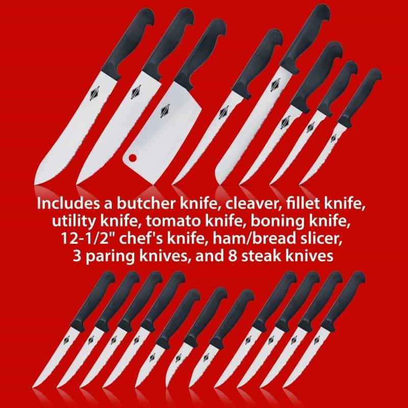 19Pc Cutlery Set With Stainless-Steel Blades In White/Red Bow Box