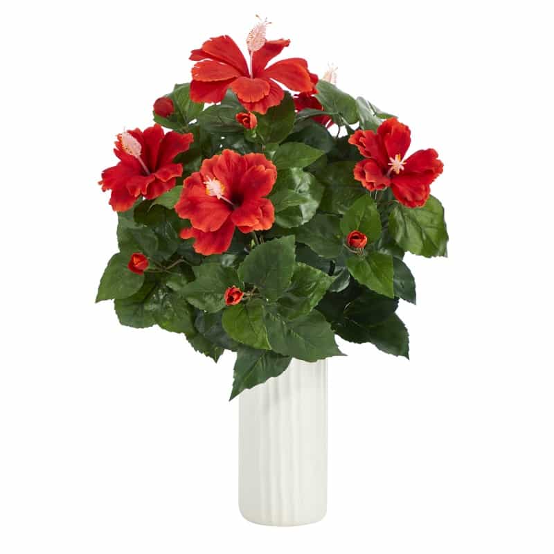 20” Hibiscus Artificial Plant Artificial Plant In White Planter
