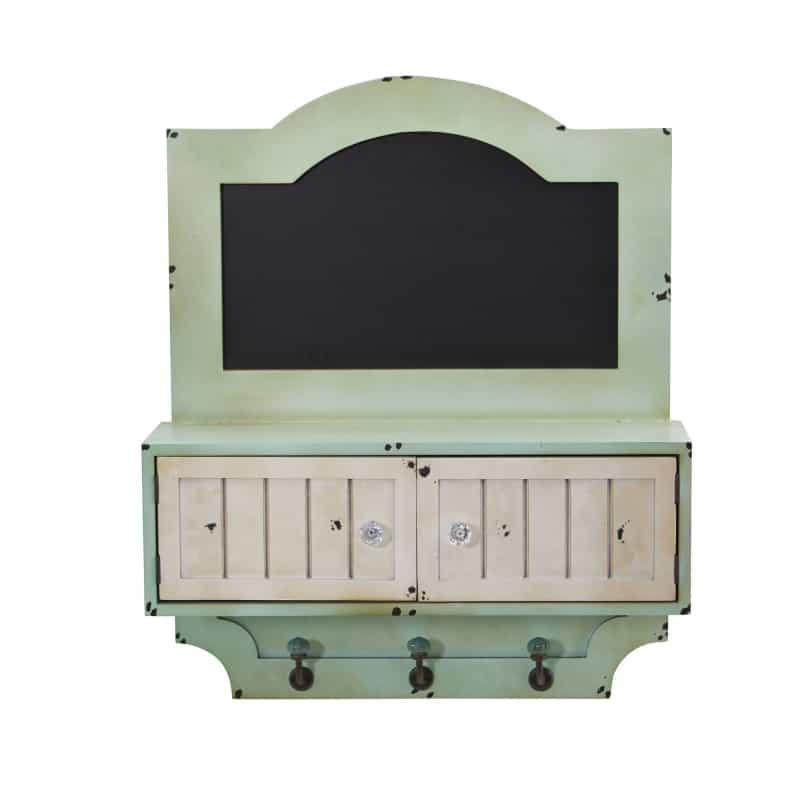 21.5” Vintage Chalkboard Wall Organizer With Doors And Hooks