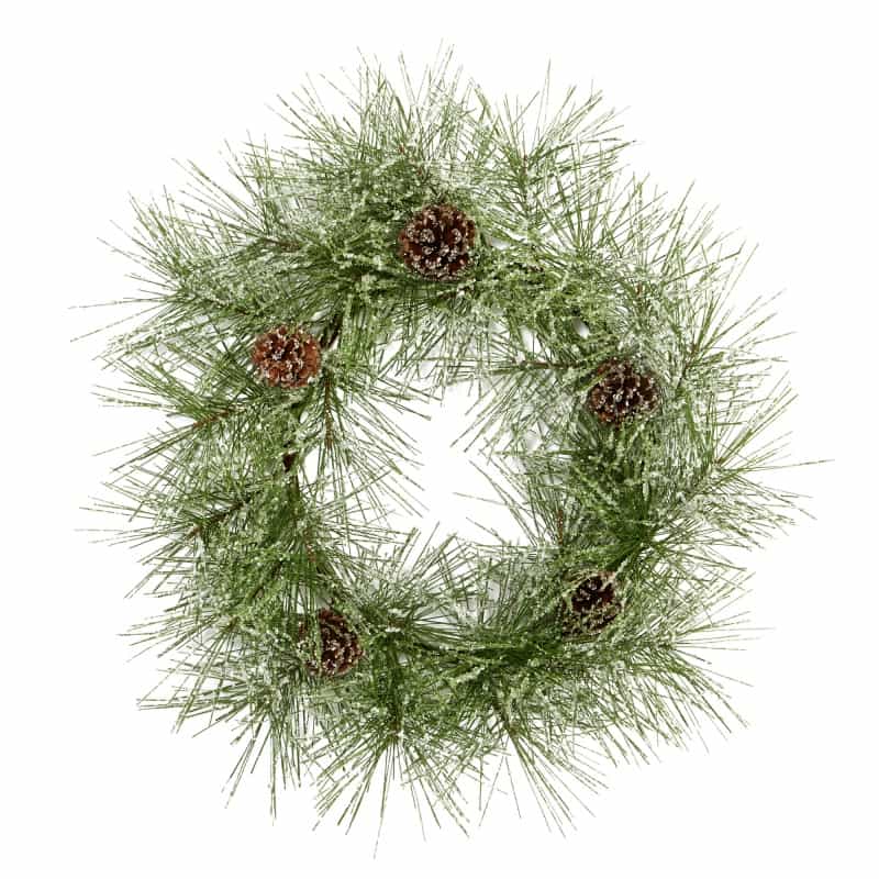 24” Iced Pine Artificial Wreath With Pine Cones
