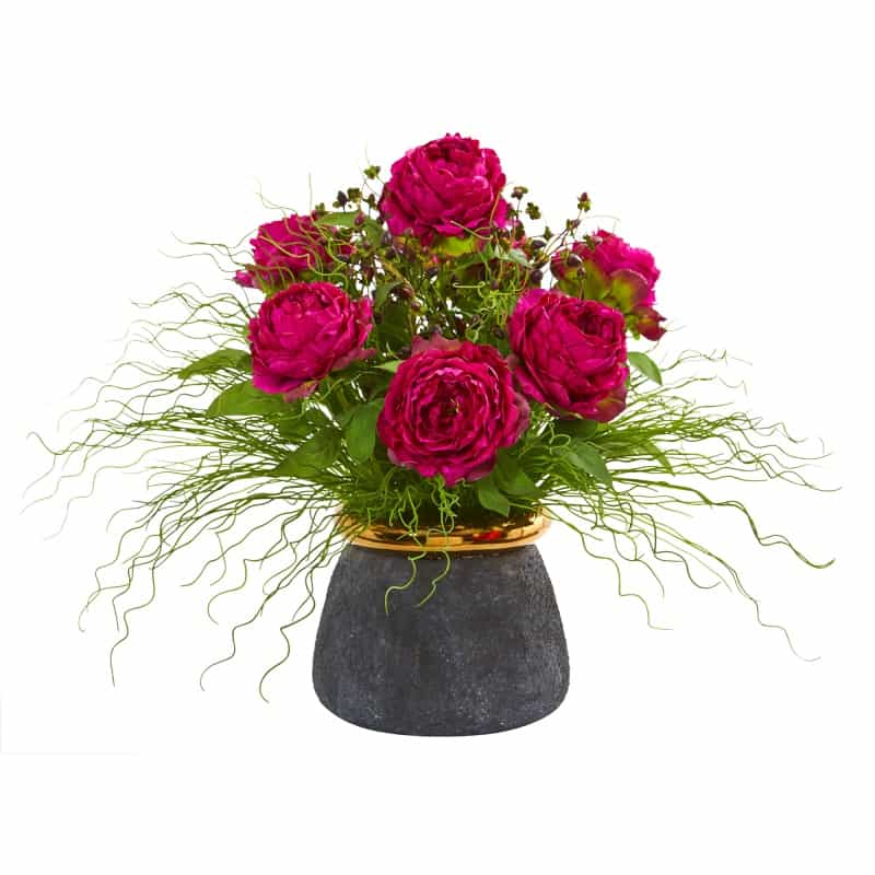Peony And Grass Artificial Arrangement In Designer Vase