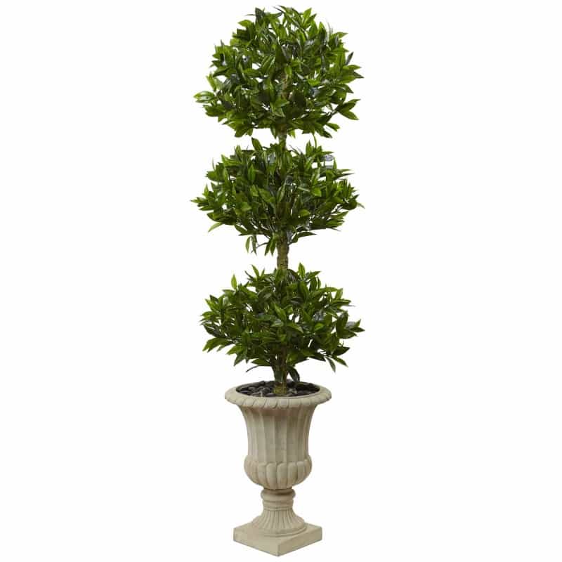 5.5’ Triple Bay Leaf Topiary Artificial Tree In Urn Uv Resistant (Indoor/Outdoor)