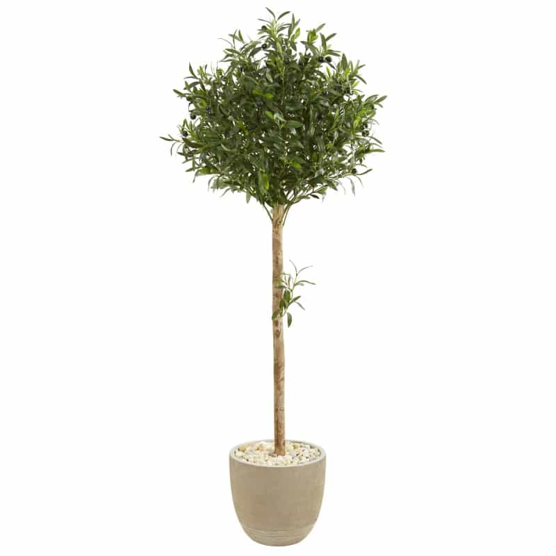 5’ Olive Topiary Artificial Tree In Sand Stone Planter
