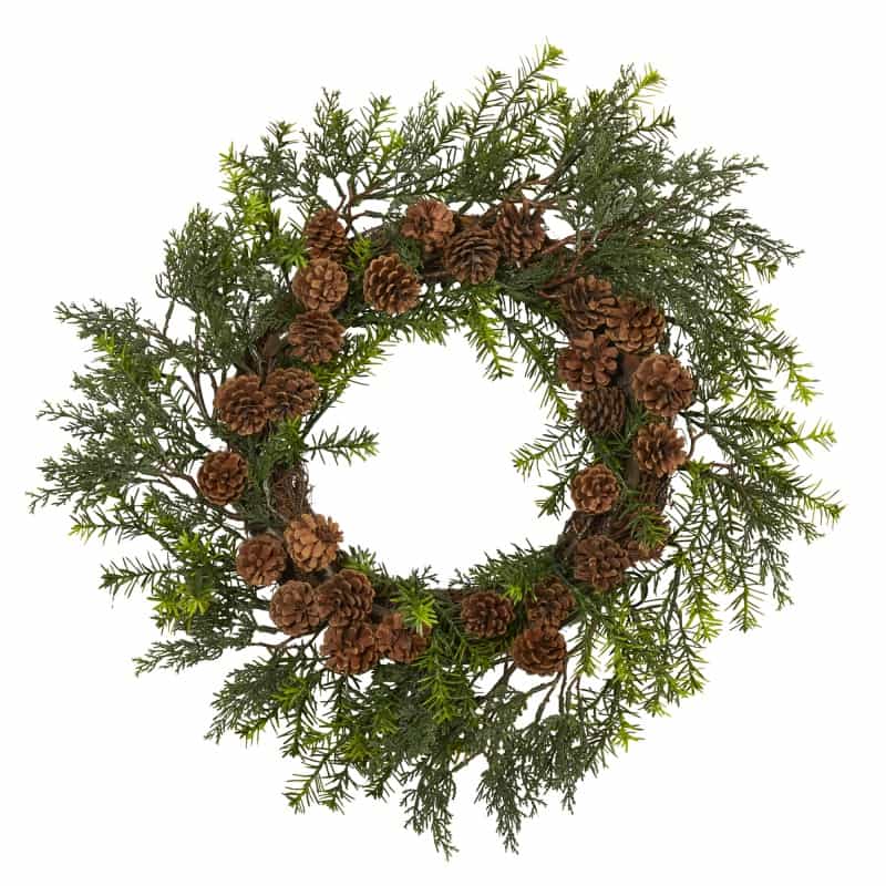 22” Cedar, Grass And Pine Cone Artificial Wreath Uv Resistant (Indoor/Outdoor)
