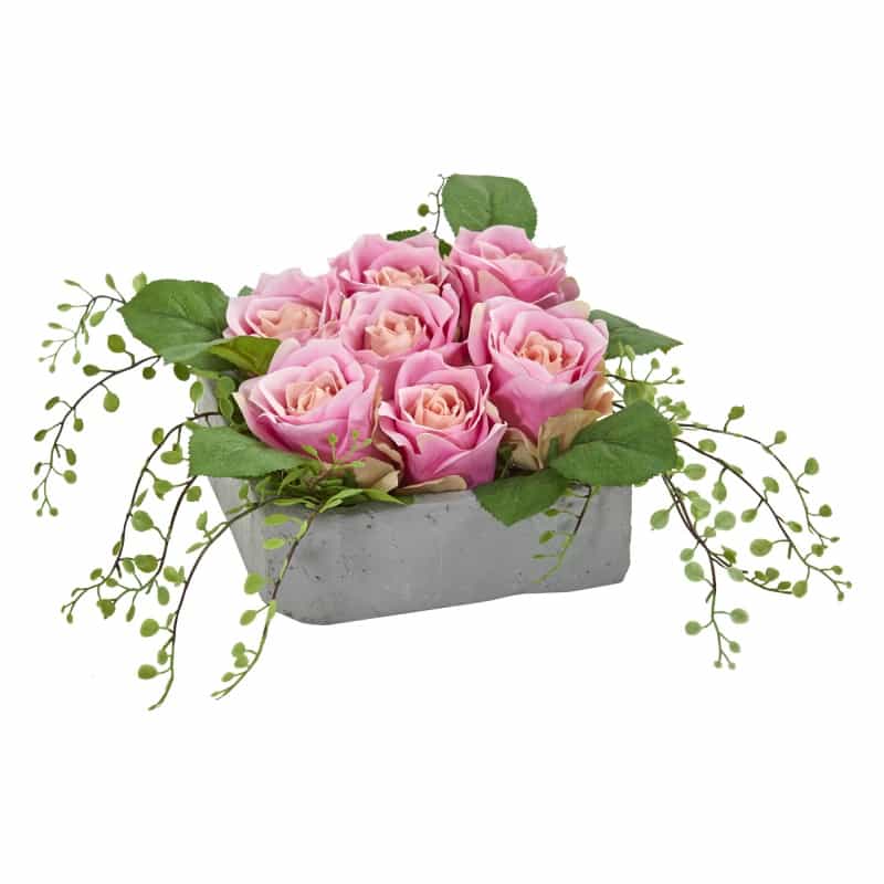 Rose Artificial Arrangement In Square Ceramic Vase