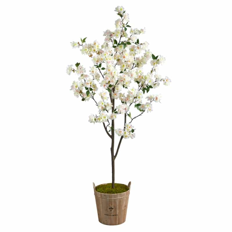 6’ Cherry Blossom Artificial Tree In Farmhouse Planter