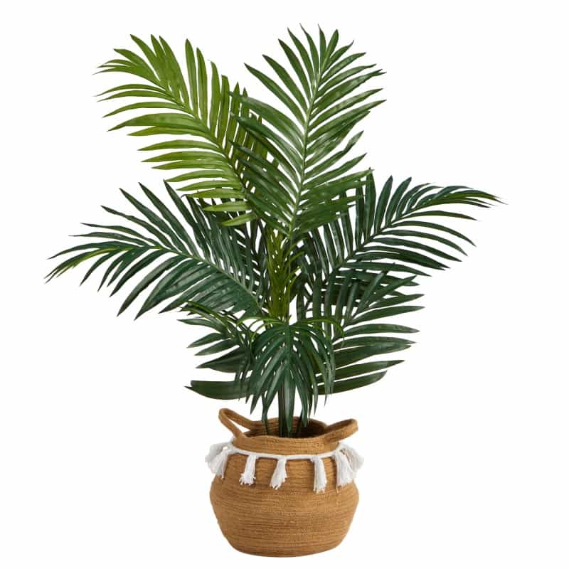 4' Kentia Palm Artificial Tree In Boho Chic Handmade Natural Cotton Woven Planter With Tassels
