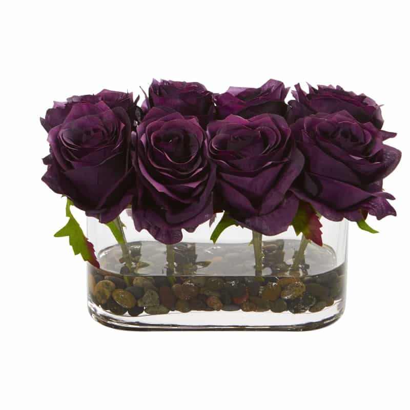 5.5” Blooming Roses In Glass Vase Artificial Arrangement