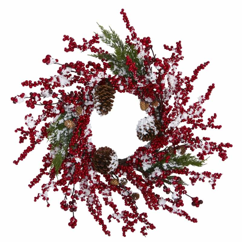 24” Frosted Cypress Artificial Wreath With Berries And Pine Cones