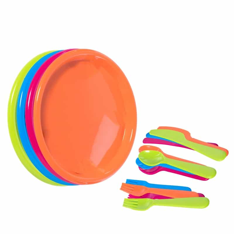 Reusable Cutlery Set Of 4 Plastic Plates, Spoons, Forks And Knives For Baby And Toddlers