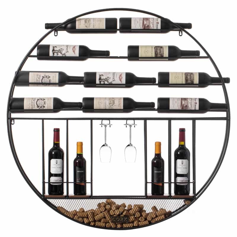 Vintage Decorative Modern Black Metal Round Wall Mounted Wine Display Rack