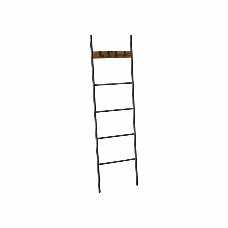 5-Tier Blanket Ladder Shelf - Rustic Brown + Black